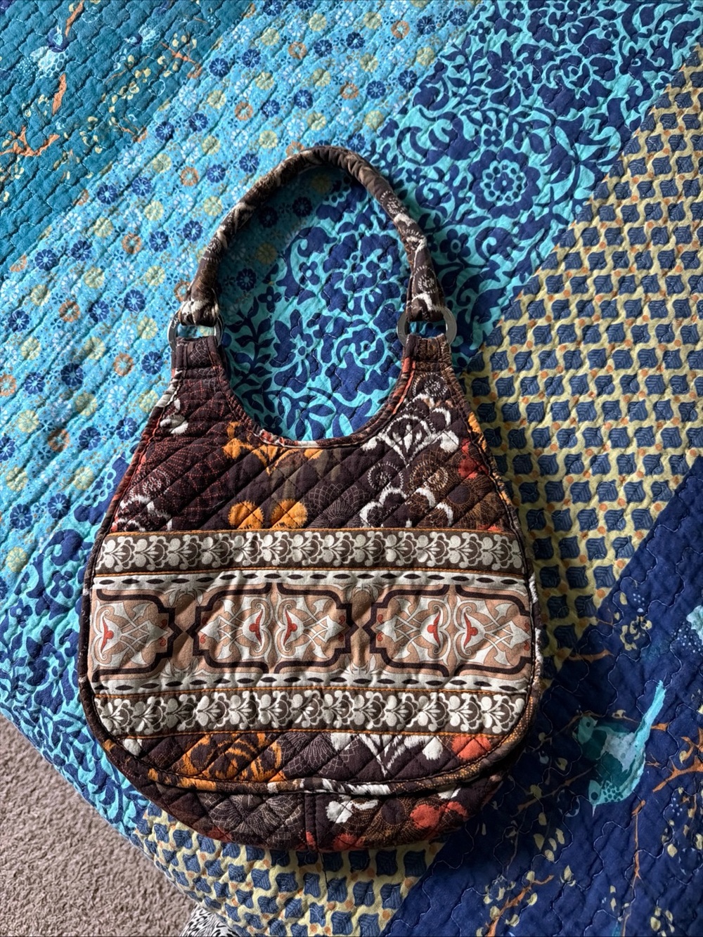 Vera Bradley Quilted Brown and Tan Patterned Shoulder Bag